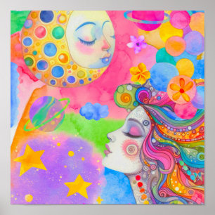 Affiche Déesse de la Lune   Art céleste à l'aquarelle douc