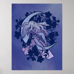 Affiche Déesse de la Lune Violette Symbole Triple Lune Art