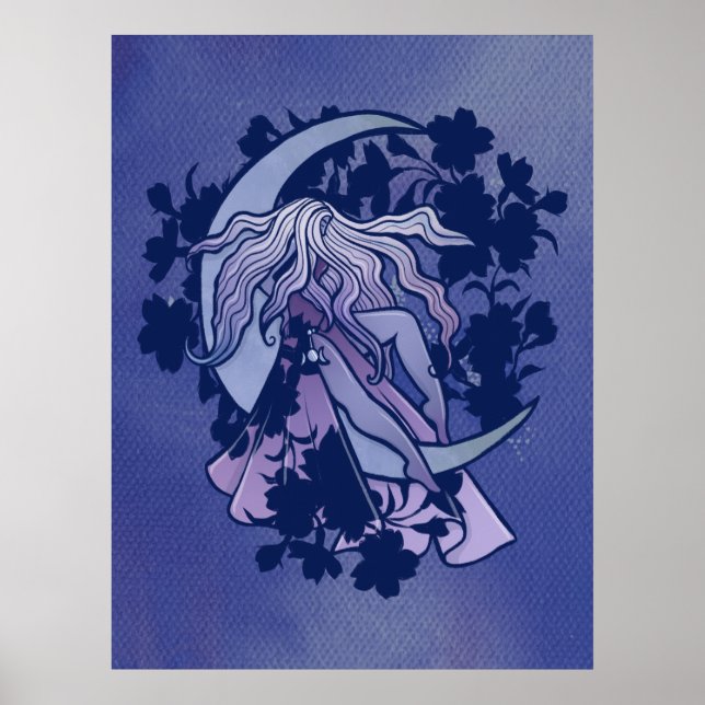 Affiche Déesse de la Lune Violette Symbole Triple Lune Art (Devant)