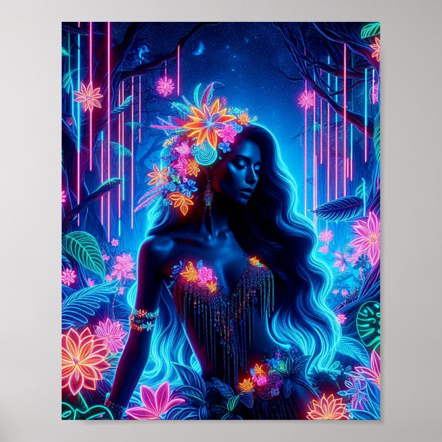 Affiche Déesse De Lumière Neon luisant Forêt imaginaire ar (Devant)