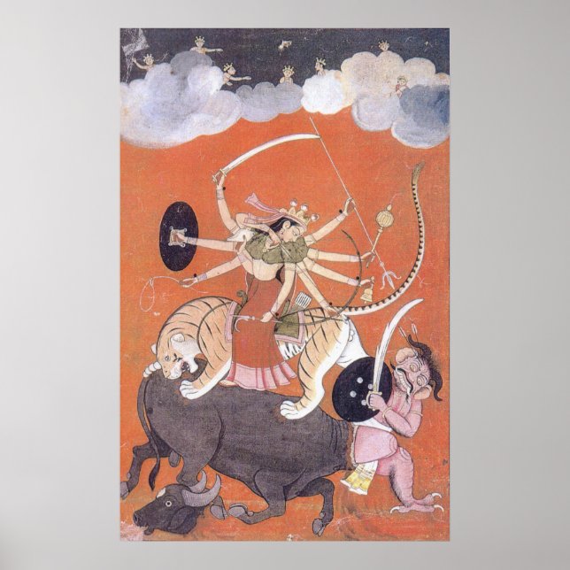 Affiche Déesse Durga combattant le démon Mahishasura (Devant)