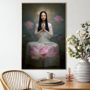 Affiche Déesse éthérée Quan Yin Haute Fréquence Florale