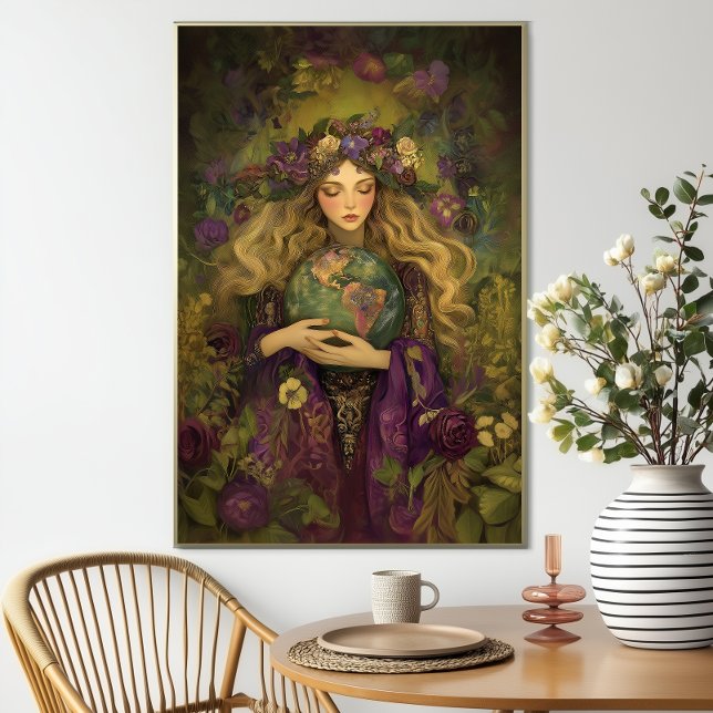 Affiche Déesse Gaïa Art Floral Violet Vert Terre Mère (Créateur téléchargé)