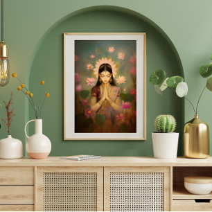 Affiche Déesse Lakshmi Surreal Floral Hindu Portrait Art