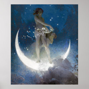 Affiche Déesse Luna diffusant les étoiles la nuit