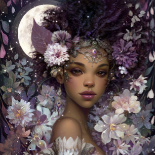 Affiche Déesse Lunaire Art Fantastique Noir Reine Noire