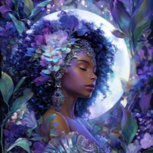 Affiche Déesse Lunaire Art Fantastique Noir Reine Noire