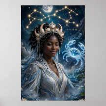 Déesse Lunaire Cancer Noir Art 