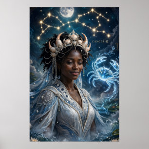 Affiche Déesse Lunaire Cancer Noir Art 