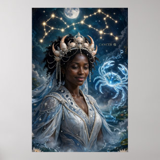 Affiche Déesse Lunaire Cancer Noir Art 