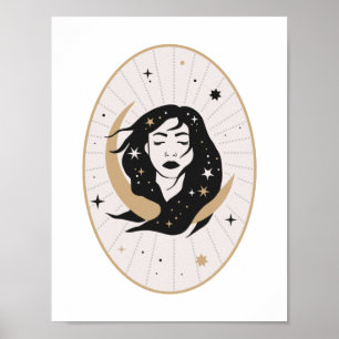 Affiche Déesse lunaire mystique de l'art céleste aux cheve