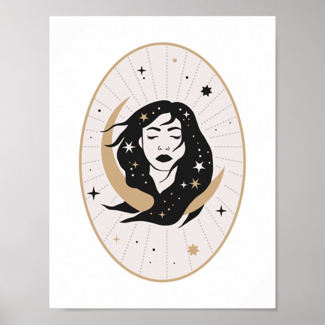 Affiche Déesse lunaire mystique de l'art céleste aux cheve (Devant)