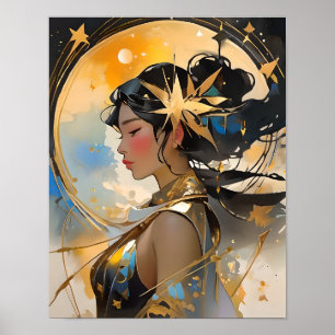 Affiche Déesse Lune Belle Femme Art Céleste Étoiles