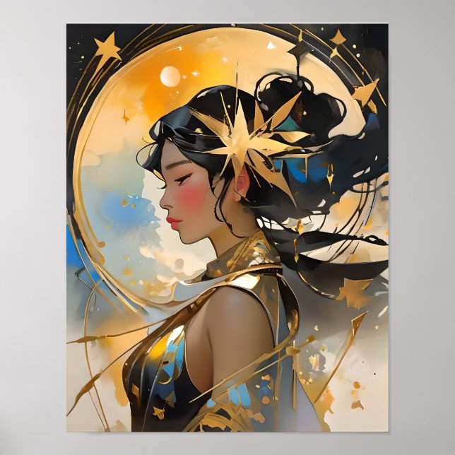 Affiche Déesse Lune Belle Femme Art Céleste Étoiles (Devant)