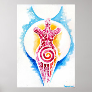 Affiche Déesse néolithique de la fertilité avec le soleil 