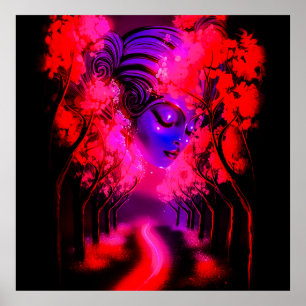 Affiche Déesse néon dans une forêt enchantée