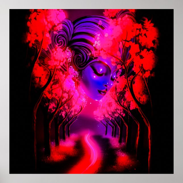 Affiche Déesse néon dans une forêt enchantée (Devant)