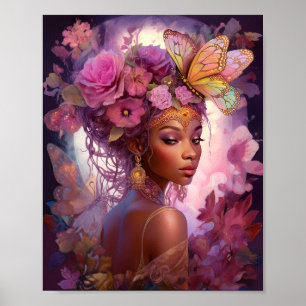 Affiche Déesse noire Art Imaginaire rose violet