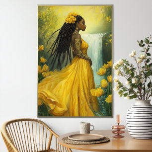 Affiche Déesse Oshun : Cascade Fleurie Jaune Orisha