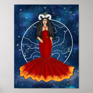 Affiche Déesse Zodiac Aries avec Planète Mars Celestiale