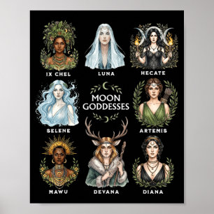 Affiche Déesses lunaires sorcières païennes art divin fémi