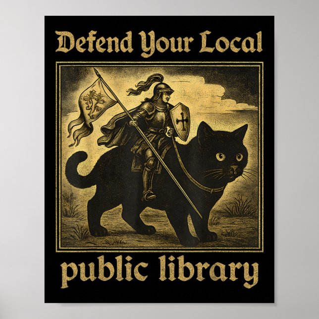 Affiche Défendre votre bibliothèque publique locale Chat K (Devant)
