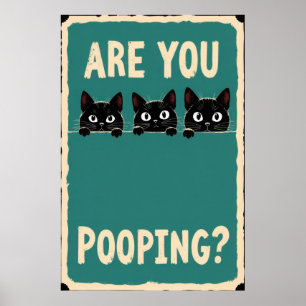 Affiche Déféquant montrant trois chats noirs regardant par
