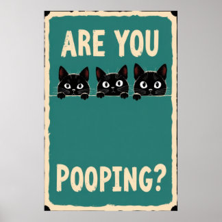 Affiche Déféquant montrant trois chats noirs regardant par