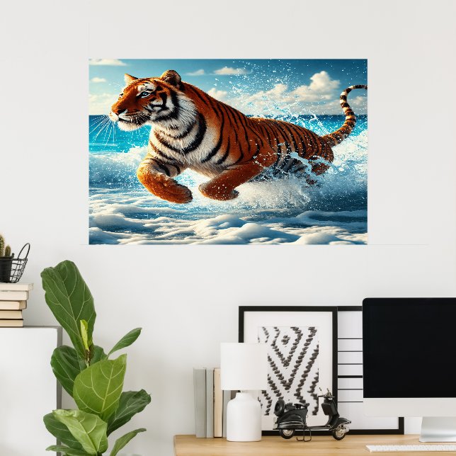Affiche Déferlante océanique : La majesté du tigre du Beng (Bureau à domicile)