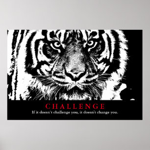 Affiche Défi de motivation du tigre noir et blanc