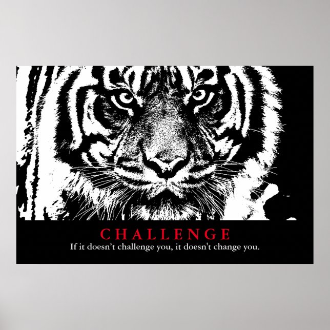 Affiche Défi de motivation du tigre noir et blanc (Devant)