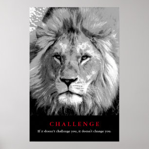 Affiche Défi de motivation Lion Noir & Blanc