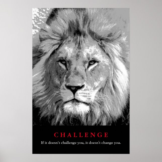 Affiche Défi de motivation Lion Noir & Blanc (Devant)
