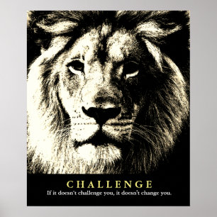 Affiche Défi de motivation vintage du lion de Sepia