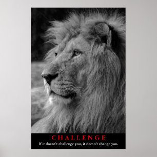 Affiche Défi Motivatif animal Lion noir et blanc