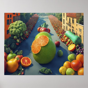 Affiche Défilé de fruits et légumes géants accrocheurs