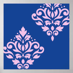 Affiche Défiler Damas Art I rose sur bleu