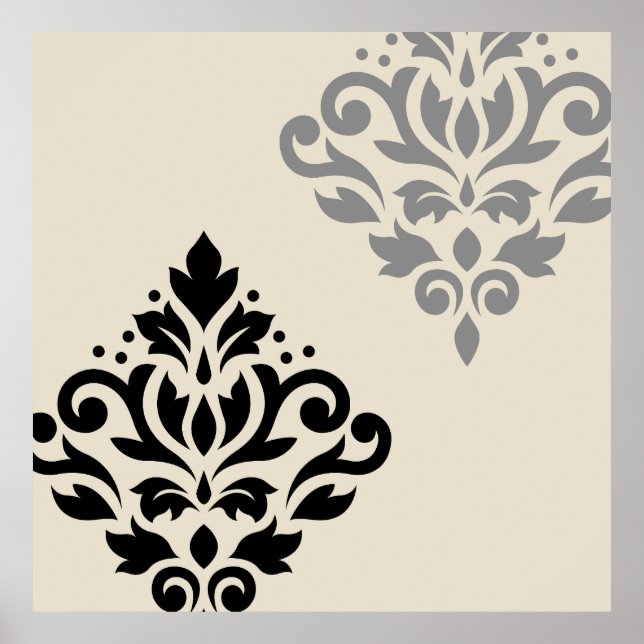 Affiche Défiler Damask Art I Black Grey Crème (Devant)