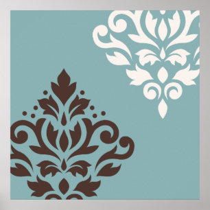 Affiche Défiler Damask Art I Brown Cream Turquoise