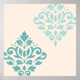 Affiche Défiler Damask Art I Teals on Cream
