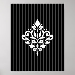 Affiche Défiler Damask Design Blanc sur Gris Stripes & Noi