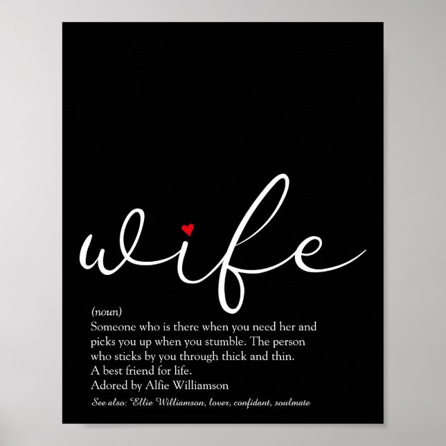 Affiche Définition de femme Chic Script Rouge Cœur Amour A (Devant)