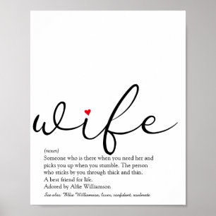 Affiche Définition de femme mariée Rouge Cœur Élégant Scri