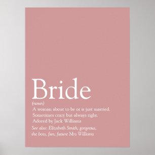 Affiche Définition de la mariée amusante Panneau de fête d