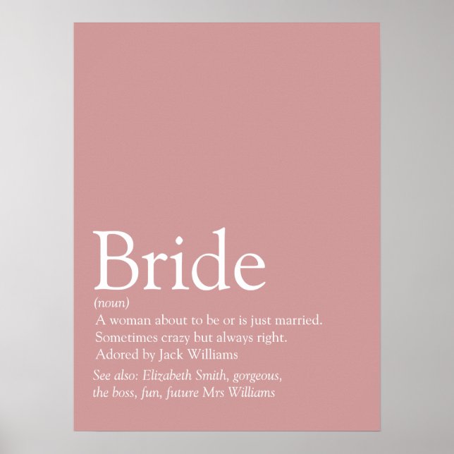 Affiche Définition de la mariée amusante Panneau de fête d (Devant)