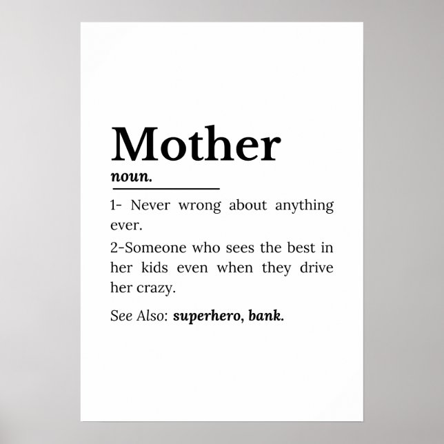 Affiche Définition de mère Citation drôle de maman (Devant)