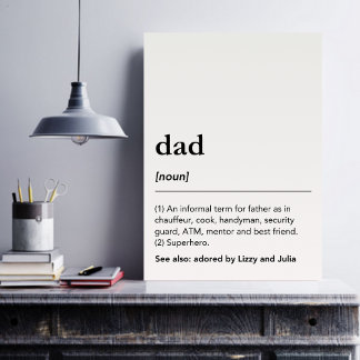 Affiche Définition de papa drôle noms d'enfants noir et bl