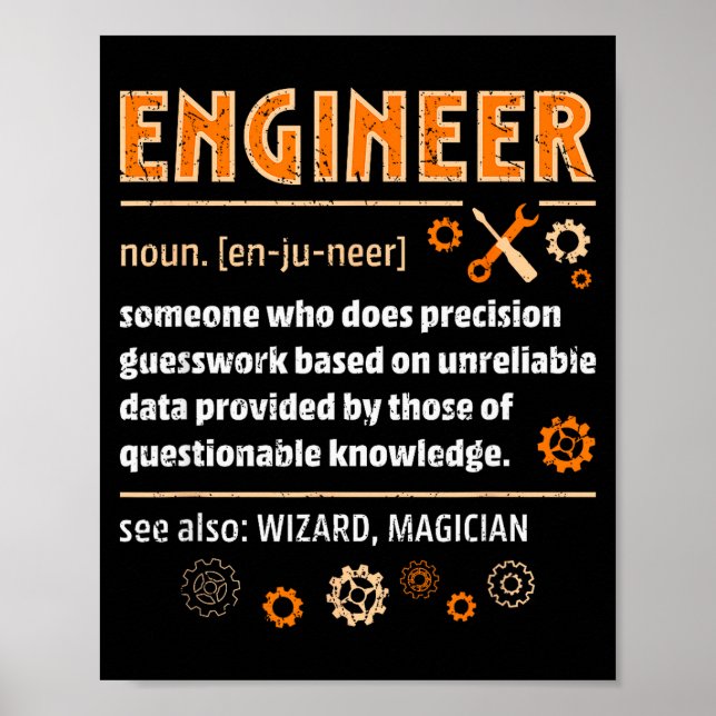 Affiche Définition d'ingénieur Drôle Ingénierie Nerd Scien (Devant)