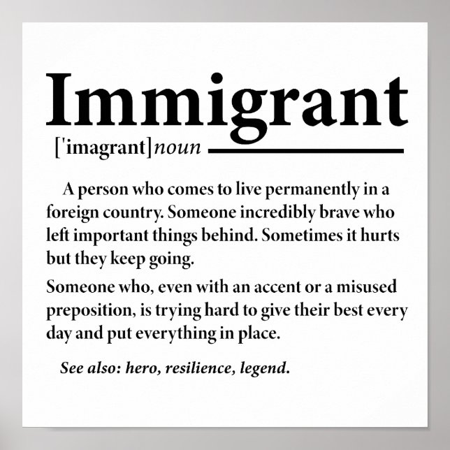Affiche Définition drôle d'immigrant Immigrants Immigratio (Devant)