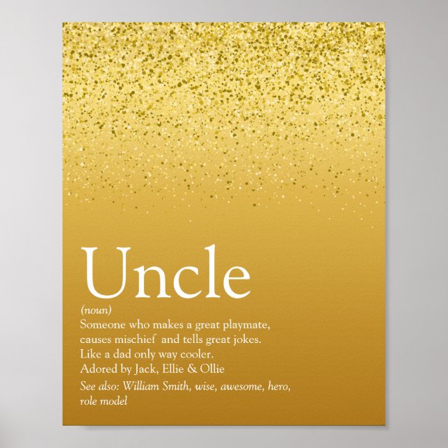 Affiche Définition Tonton Funcle Moderne Paillettes Dorées (Devant)